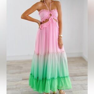 Pink and Green Ombre Maxi Dress